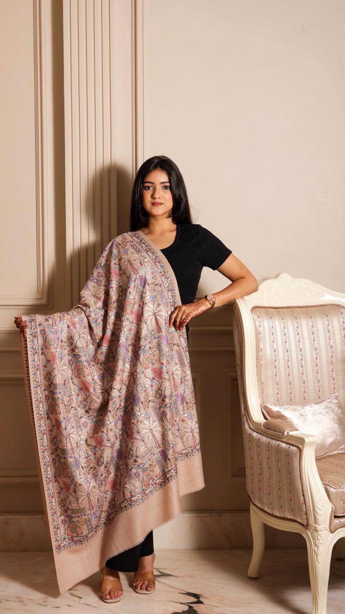Pure Fine Wool Sozni Embroidery shawl
