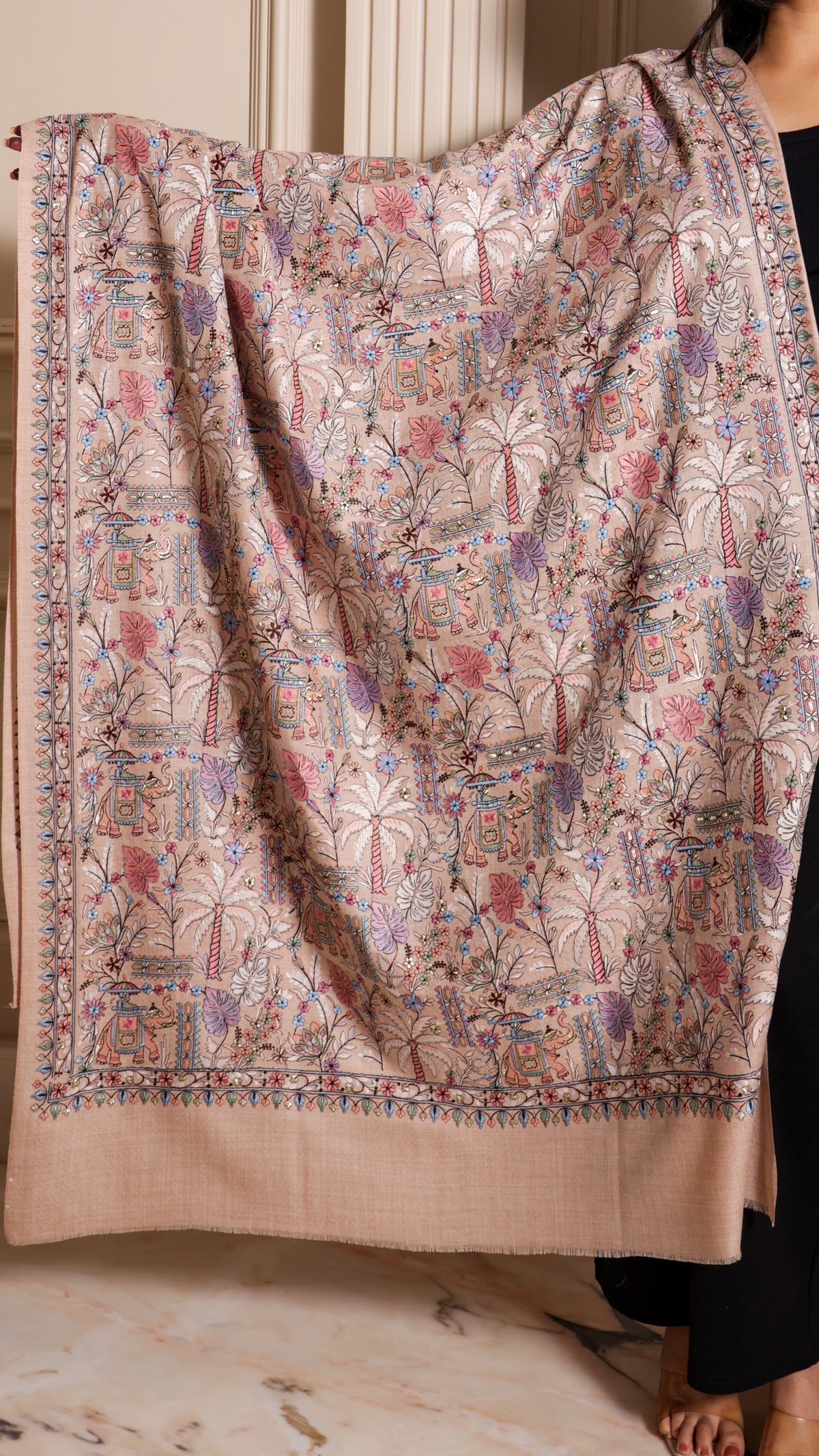 Pure Fine Wool Sozni Embroidery shawl