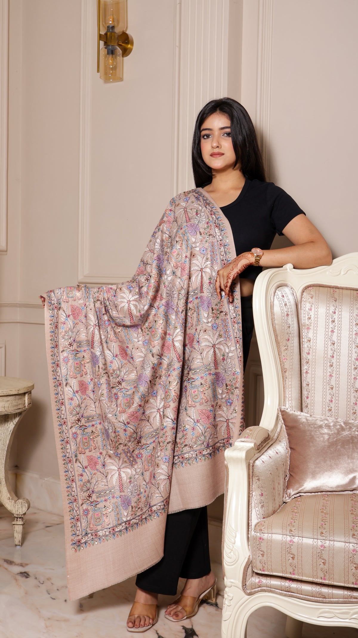 Pure Fine Wool Sozni Embroidery shawl