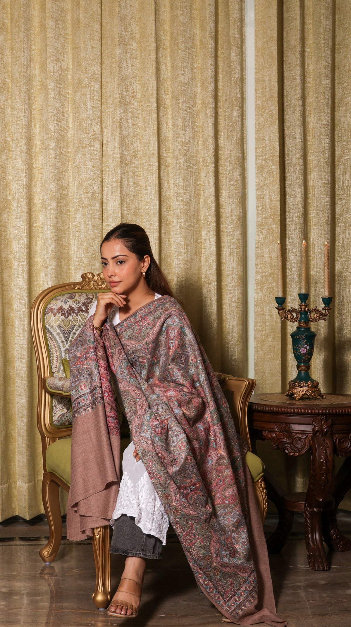 Pure Finewool Mehraab Kashmiri Sozni Embroidery Shawl