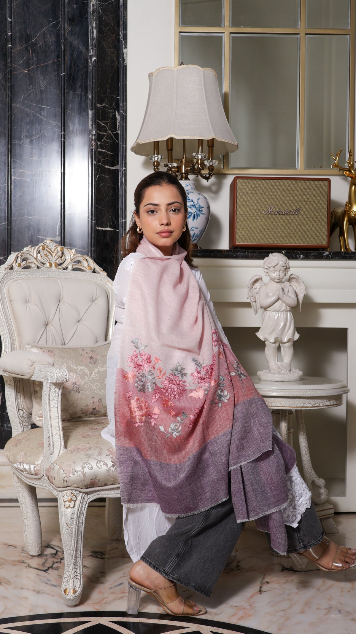 100% Pure Wool Weaved Nalki Embroidery Stole