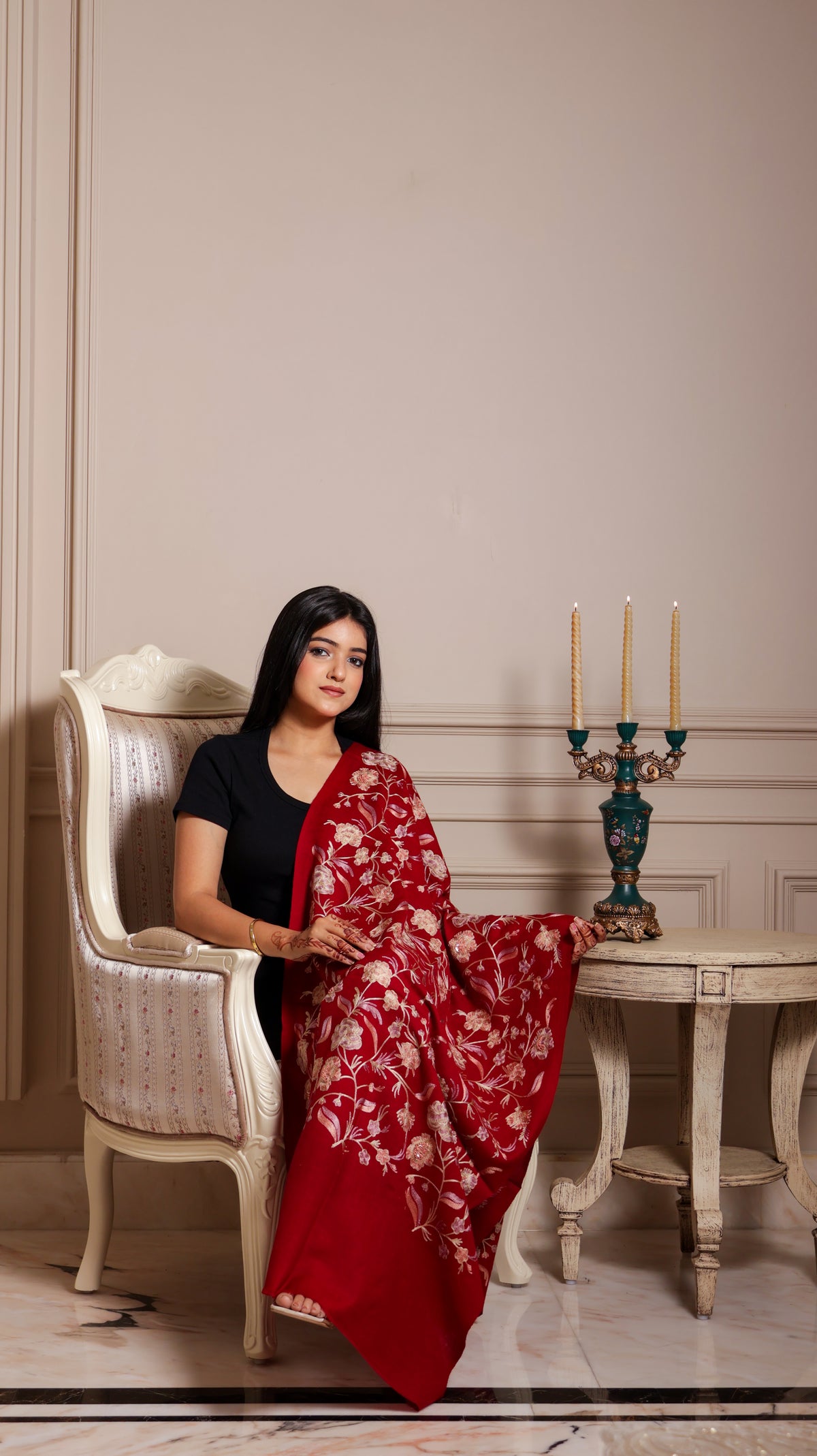 100% Pure Wool Handwork Nalki Embroidery Stole Warm And Soft