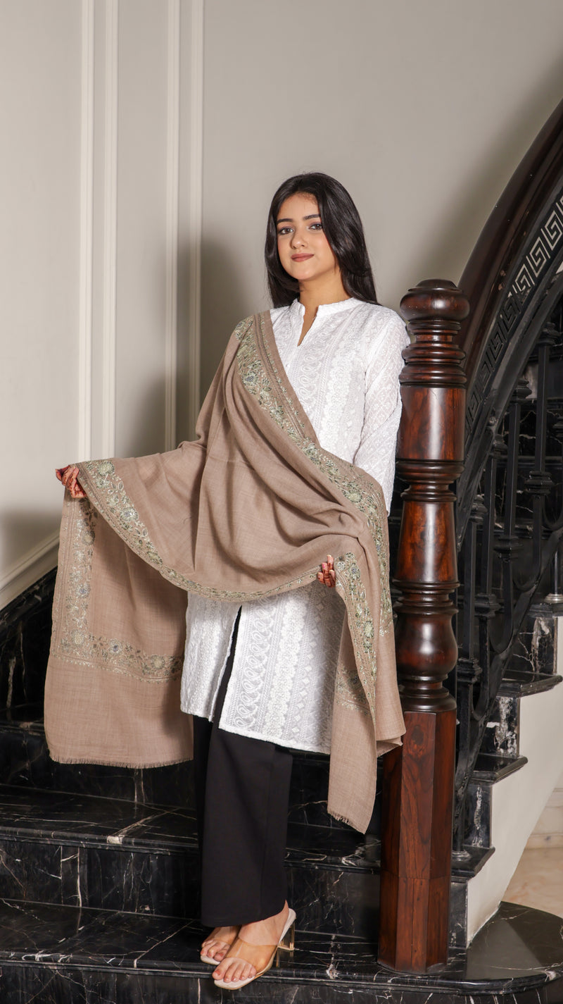 100% Pure Wool Handwork Floral Border Stole