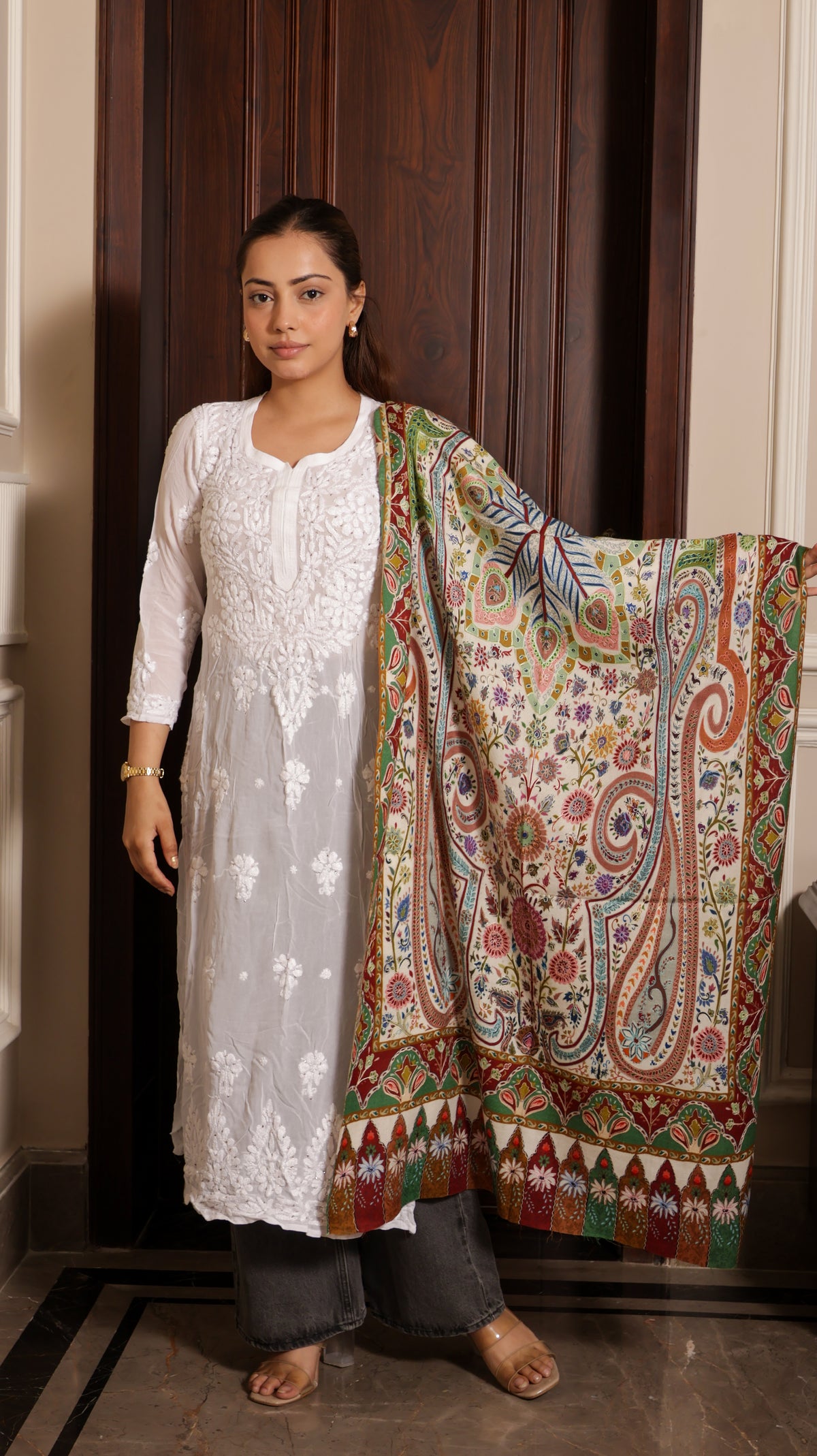 100% pure wool Print Kalamkari Hand embroidery Kashmiri Stole