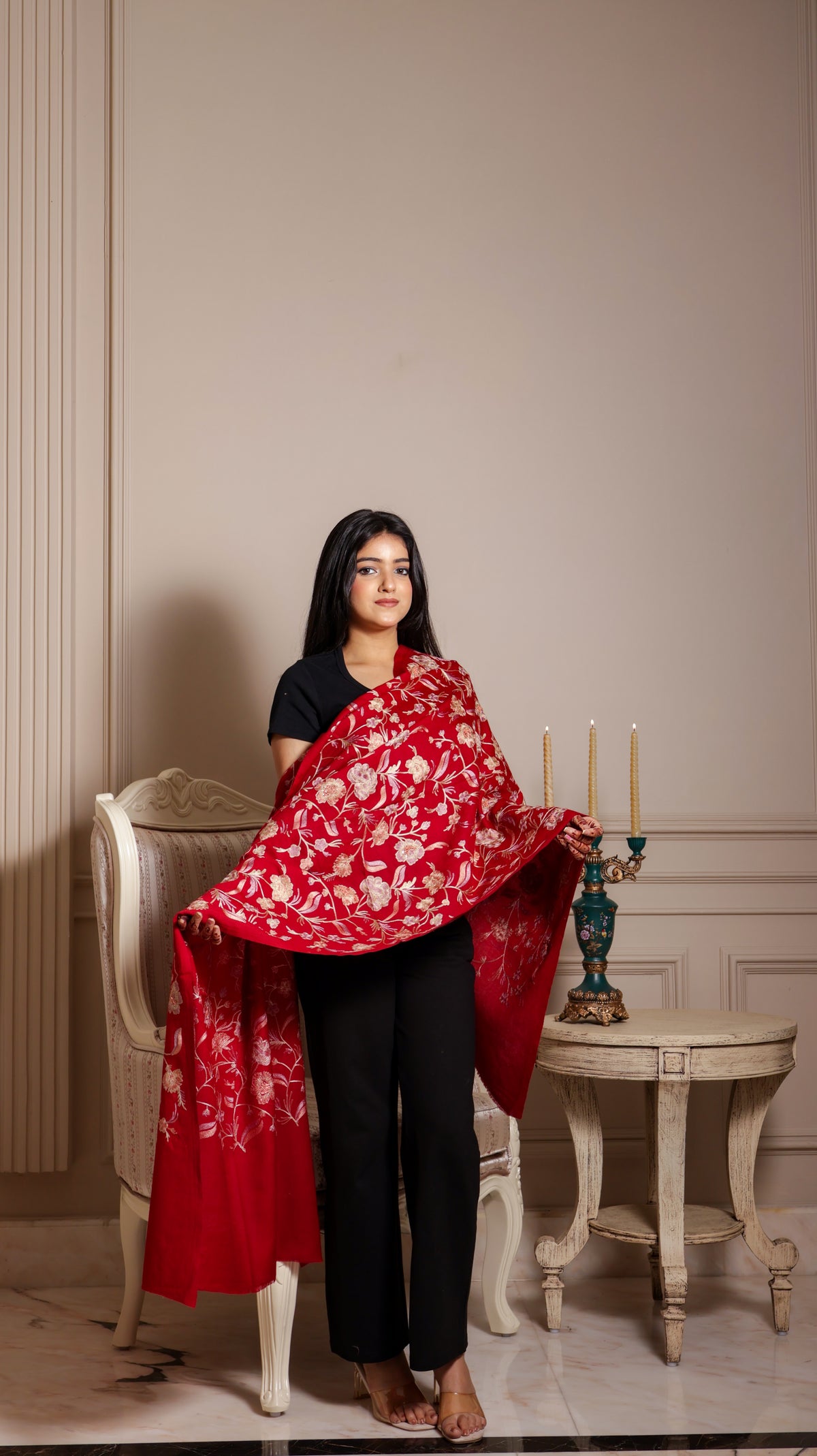 100% Pure Wool Handwork Nalki Embroidery Stole Warm And Soft