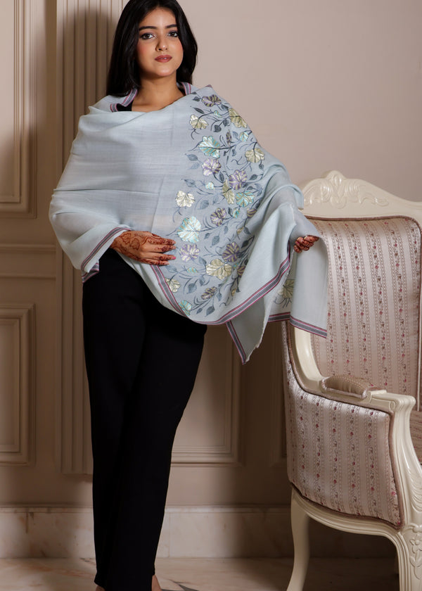 100% Pure Wool Side Kani Zari embroidery stole