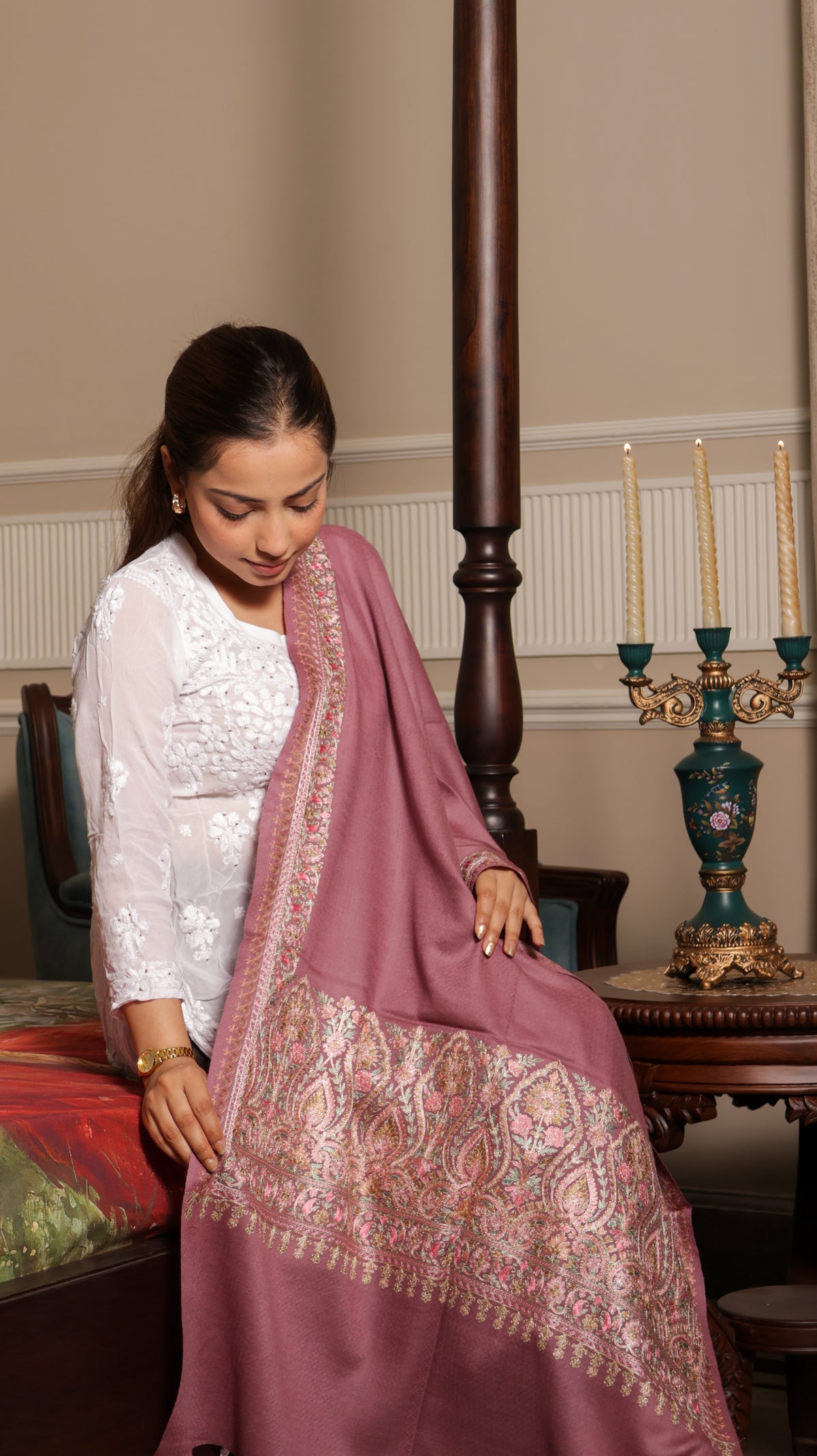 Finewool Kashmiri Nalki embroidered Stole