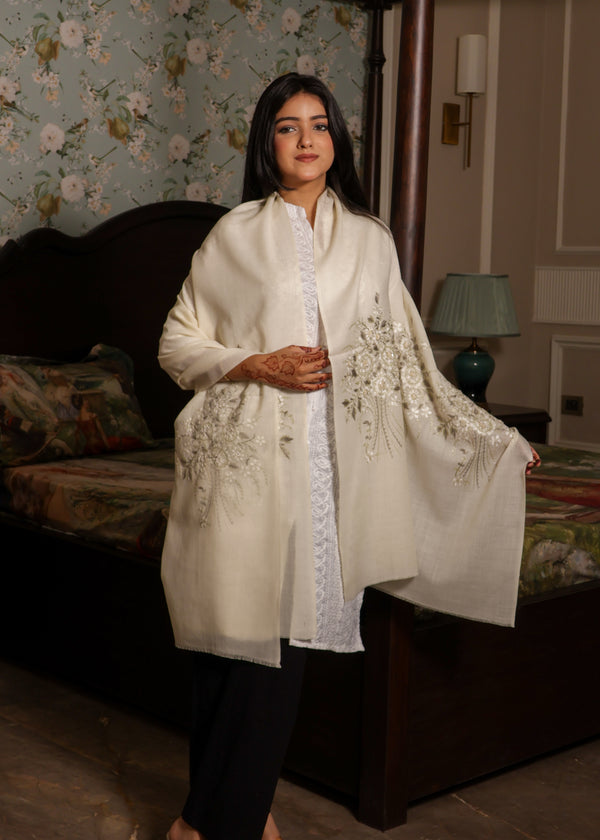 100% Pure Wool Nalki Embroidered Stole with Handwork