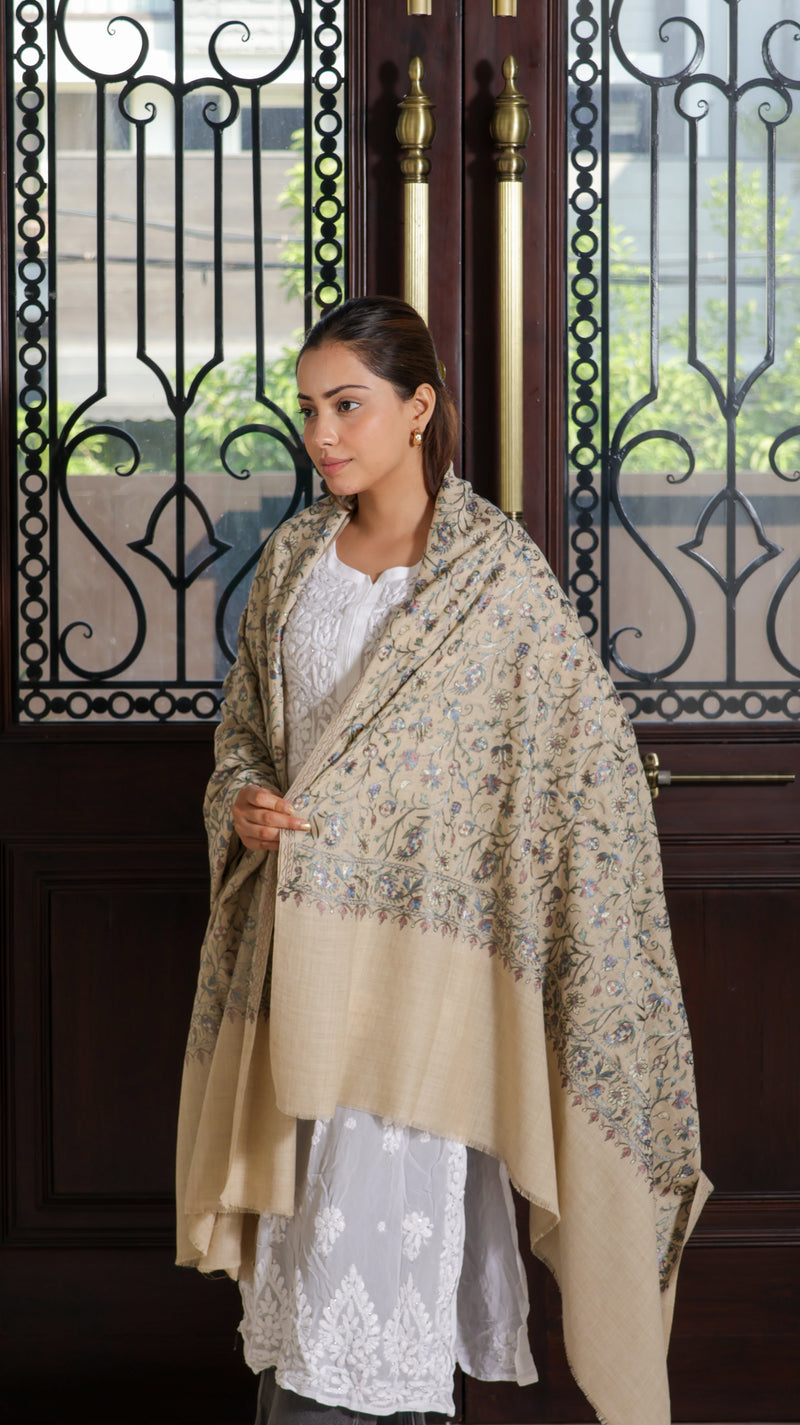 Pure Wool Nalki Zari Embroidery Shawl