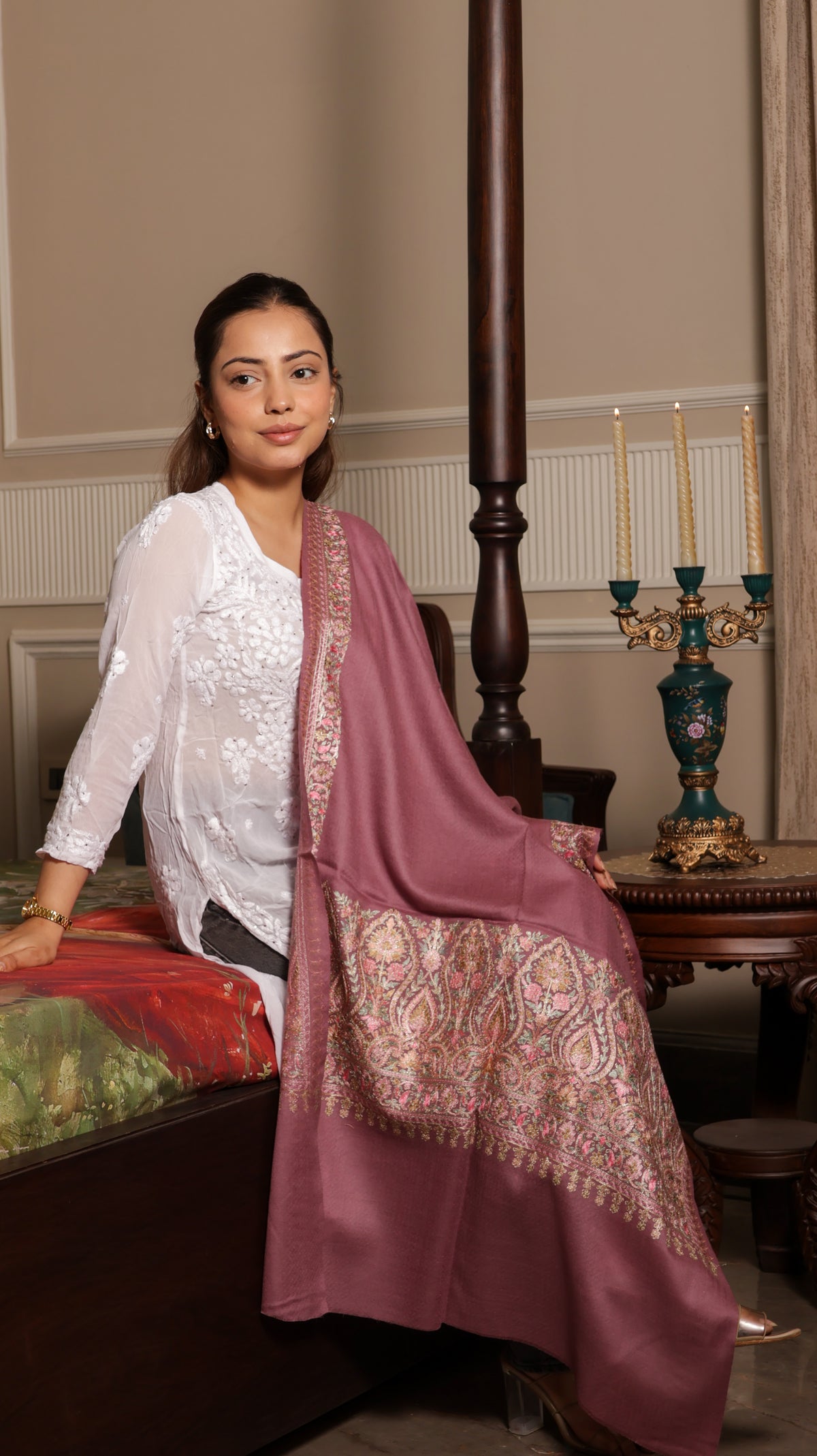 Finewool Kashmiri Nalki embroidered Stole
