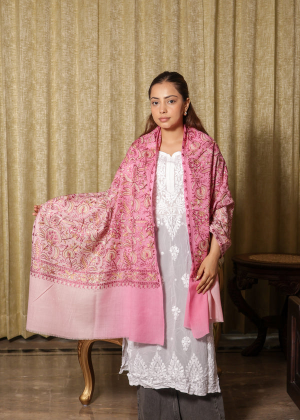 100% Pure Wool Tie-Dye Kashmiri Tilla Floral Stole