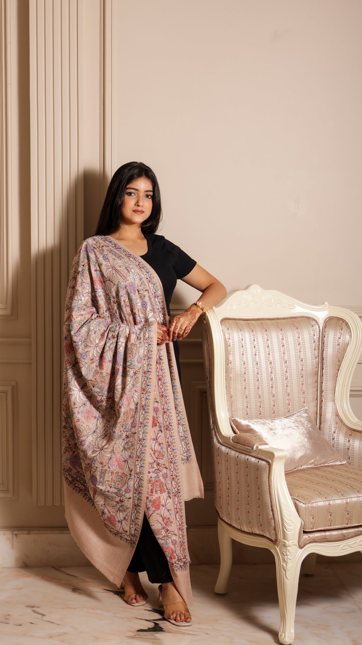 Pure Fine Wool Sozni Embroidery shawl