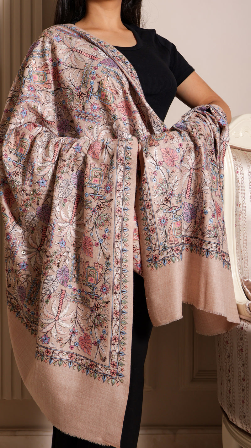 Pure Fine Wool Sozni Embroidery shawl