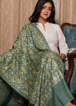 100% Pure wool 2 Leaf Floral jama Embroidery Stole