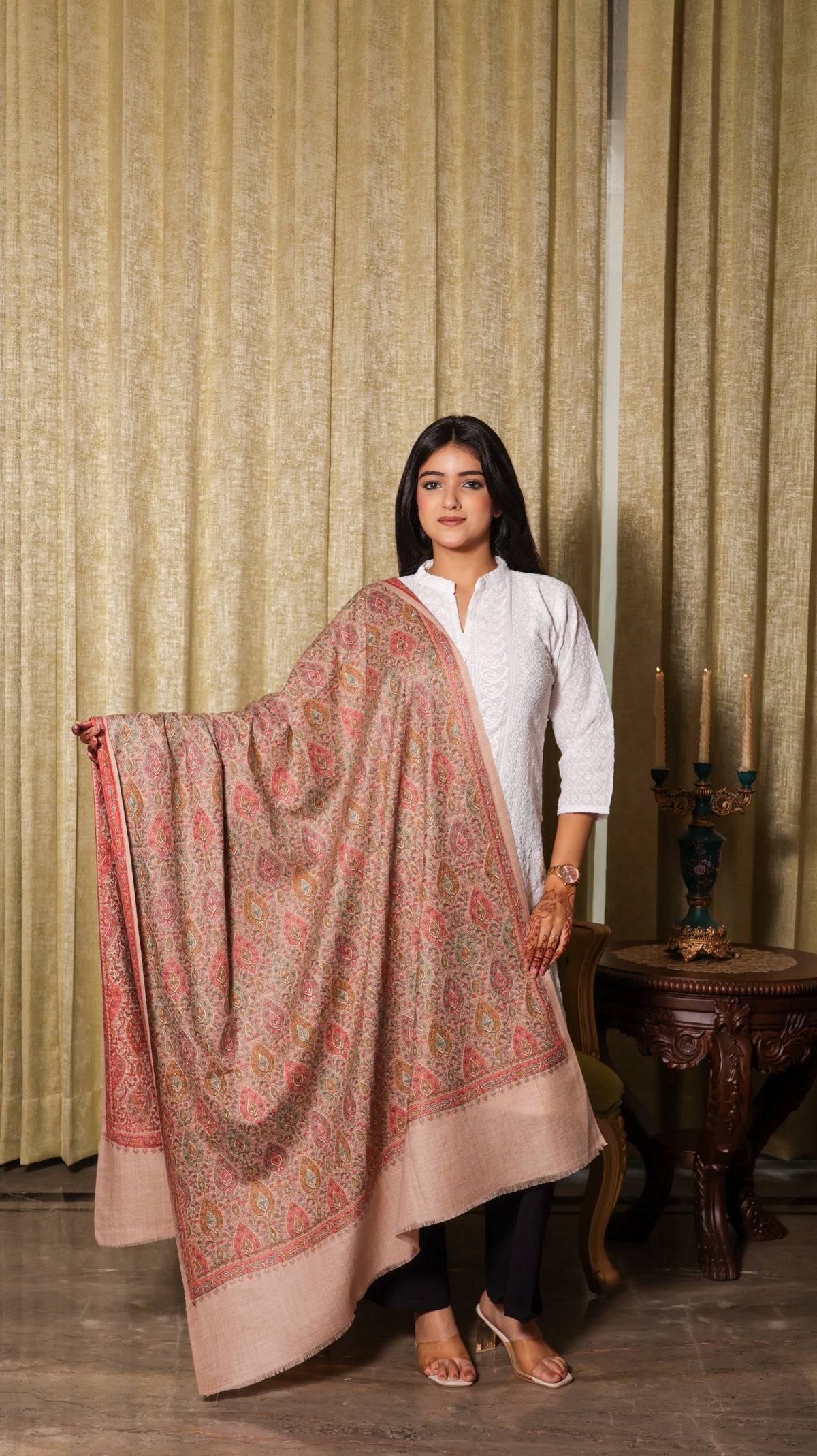 100% Finewool Sozni Embroidery Shawl
