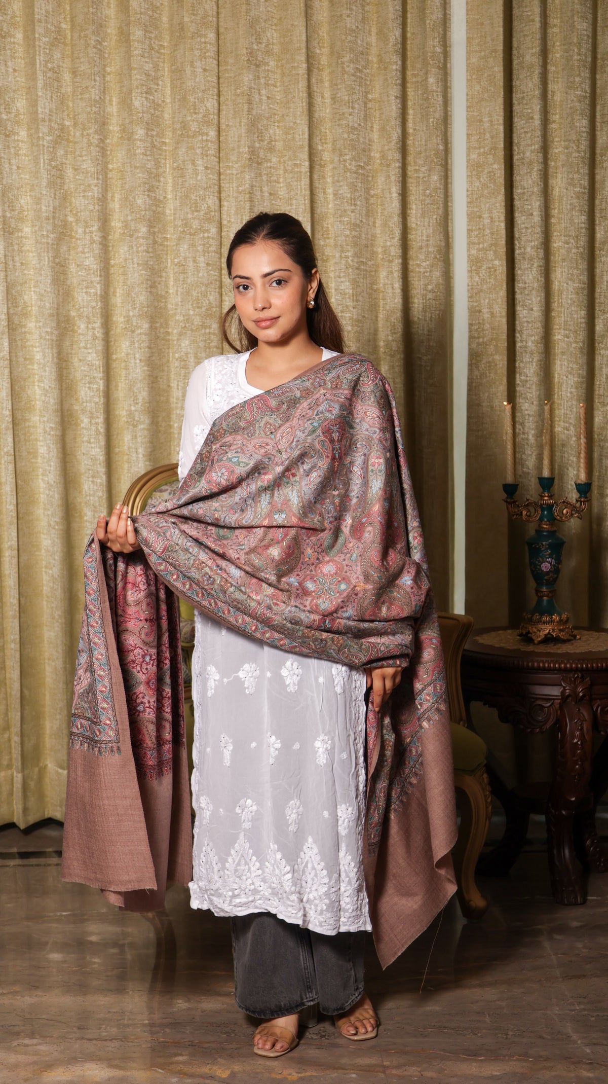 Pure Finewool Mehraab Kashmiri Sozni Embroidery Shawl