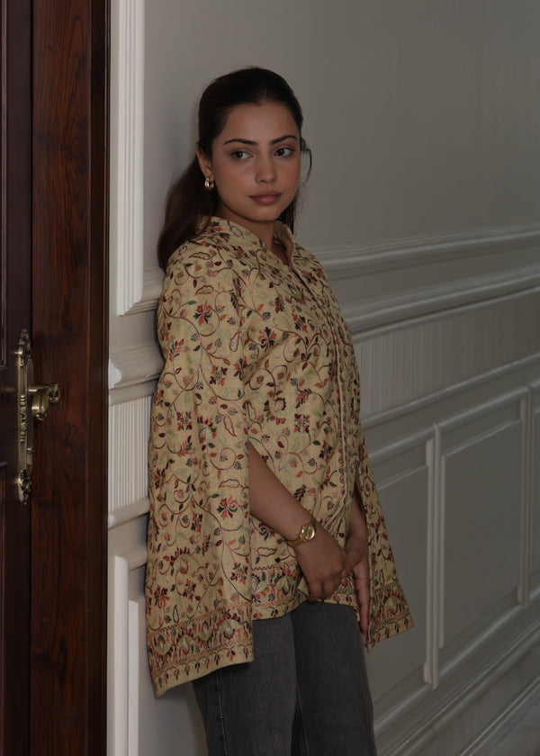 Woolen Bloom Nalki Embroidery Cape