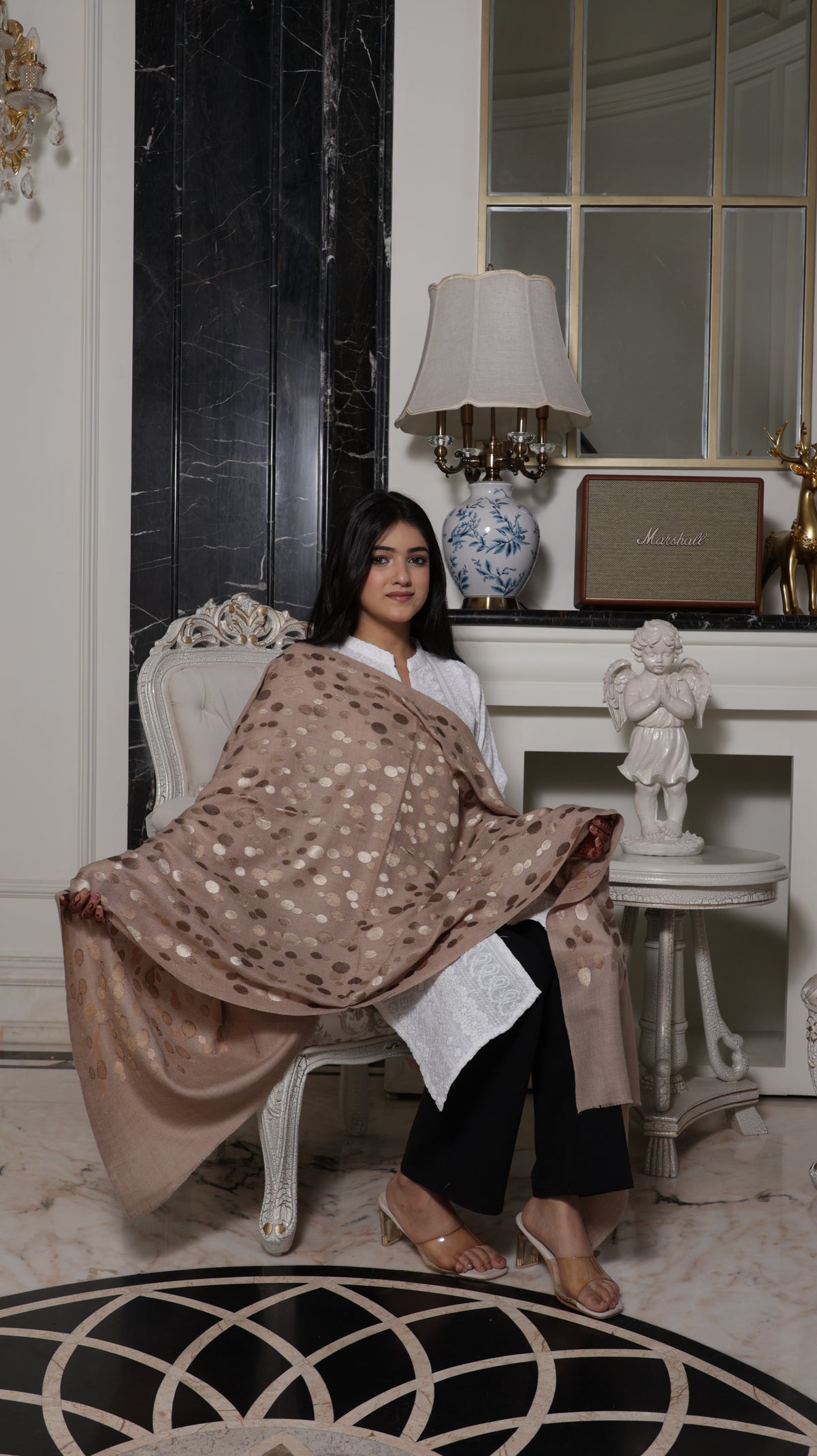 Pure Fine Wool Polka Dots Embroidery Stole