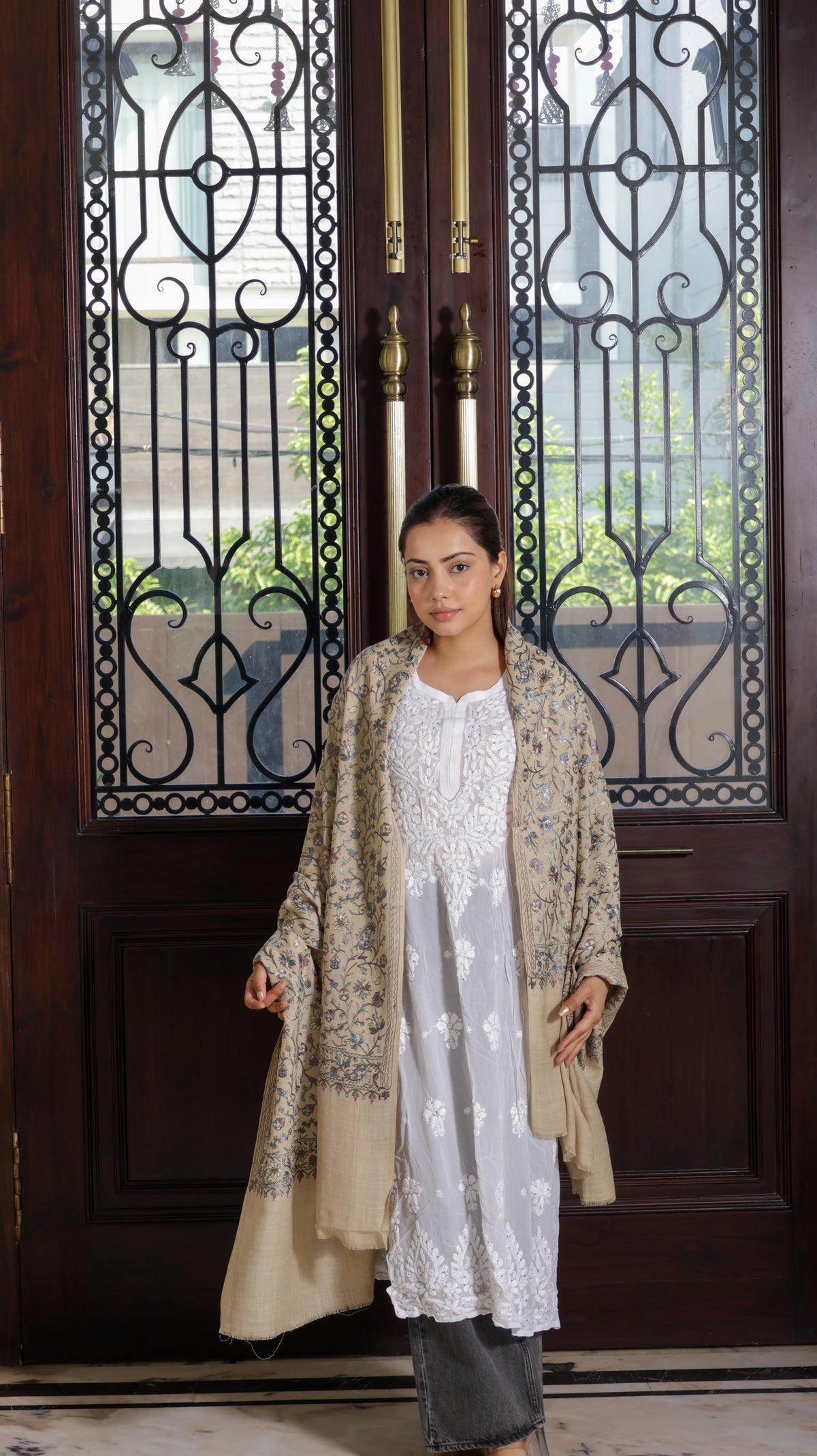 Pure Wool Nalki Zari Embroidery Shawl