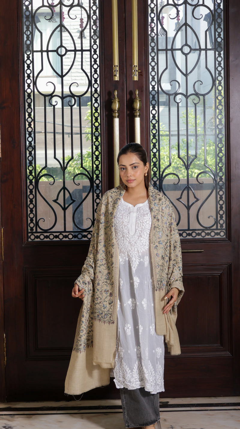 Pure Wool Nalki Zari Embroidery Shawl