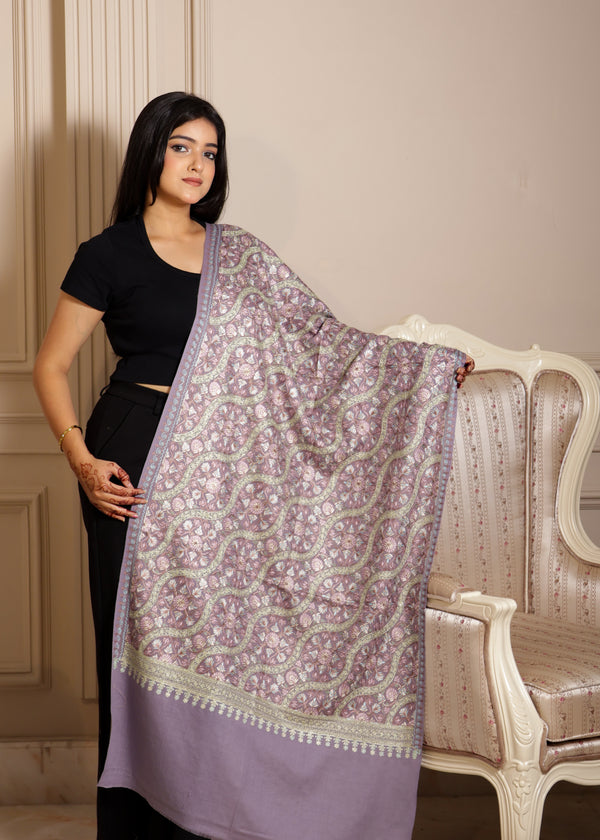 Finewool Nalki Embroidered Detailed Stole Extra Warm And Light