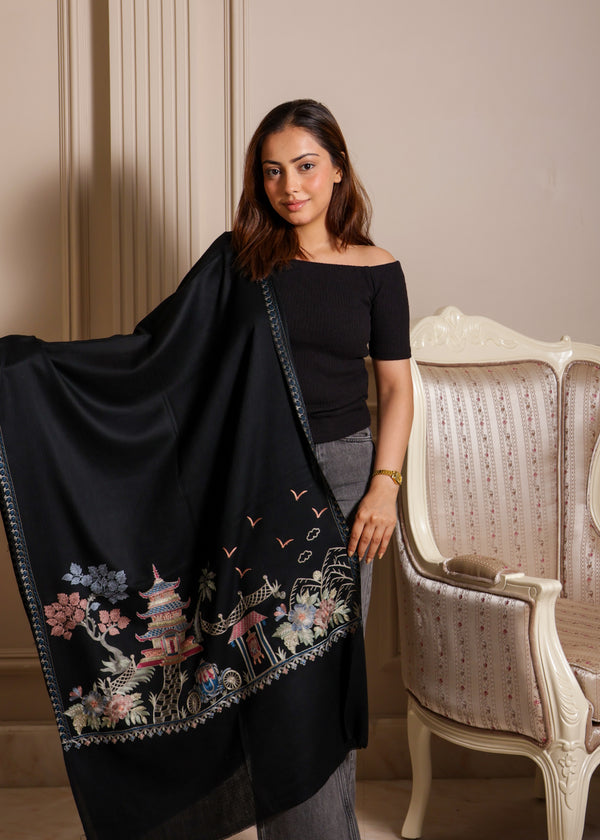 Finewool Nalki Embroidered Japanese Stole Light and Soft
