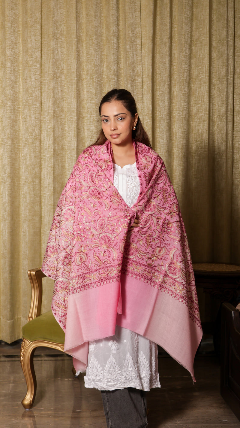 100% Pure Wool Tie-Dye Kashmiri Tilla Floral Stole