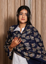 100% finewool Noir Golden Leaf Embroidery Stole