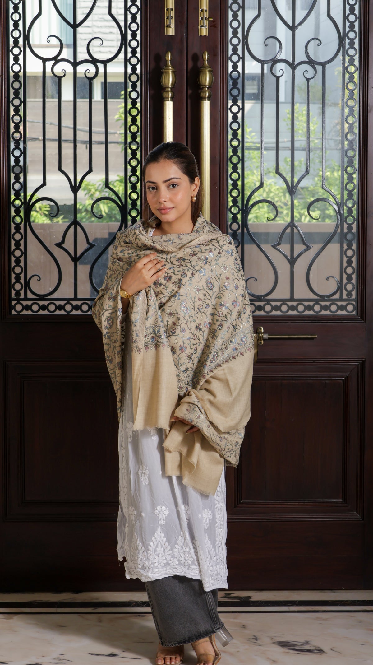 Pure Wool Nalki Zari Embroidery Shawl