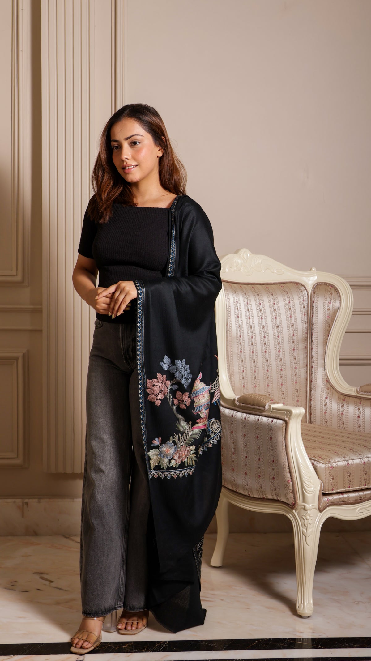 Finewool Nalki Embroidered Japanese Stole Light and Soft