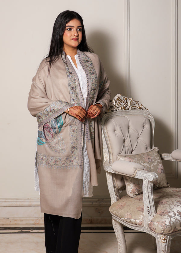 Pure Fine Wool Flame Corner Nalki Embroidery Stole