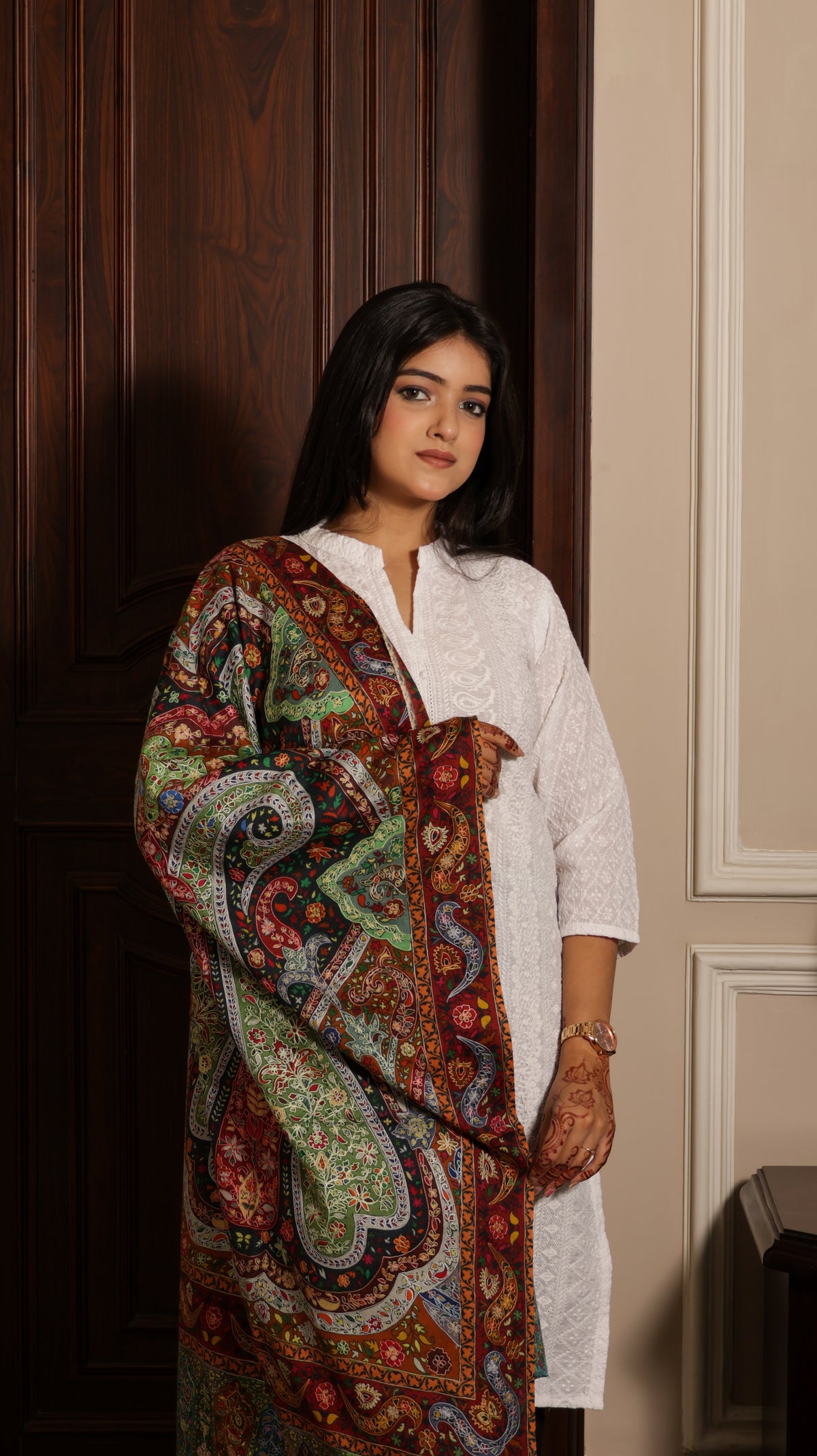 100% pure wool Kashmiri Kalamkari Embroidery Paisley stole