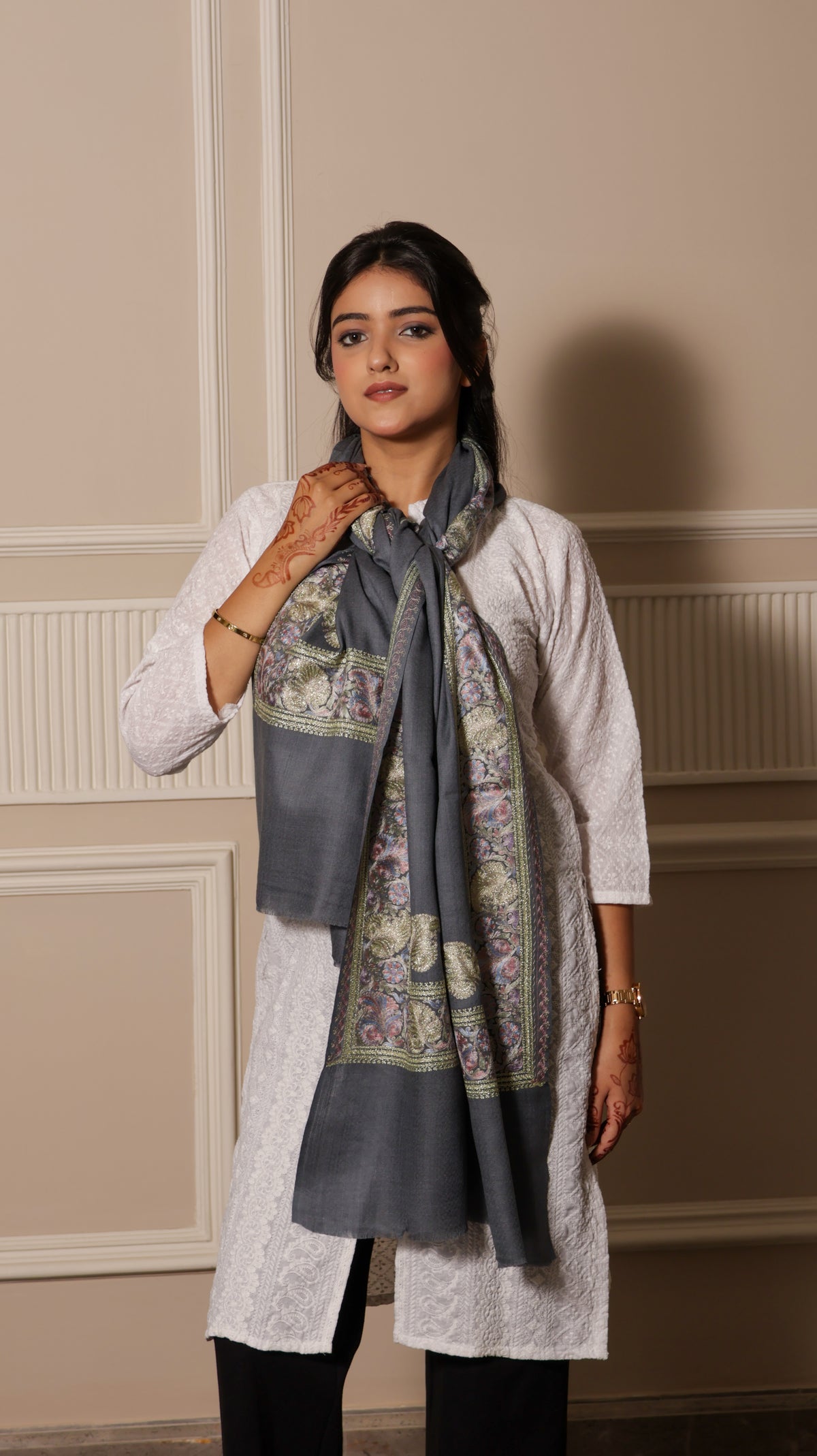 Finewool Kashmiri Nalki Embroidery Stole