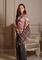 100% Wool Printed Kalamkari Embroidery stole - Kashmiri