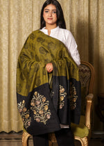 100% Pure Wool Self Weaved Nalki Embroidery Stole