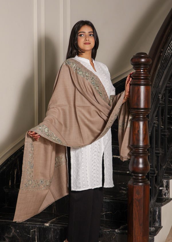 100% Pure Wool Handwork Floral Border Stole