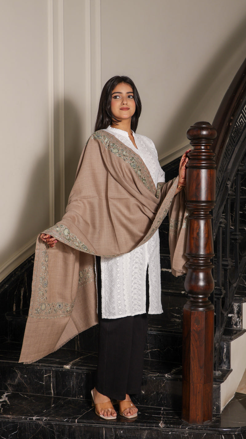 100% Pure Wool Handwork Floral Border Stole