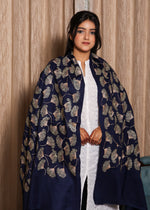 100% finewool Noir Golden Leaf Embroidery Stole