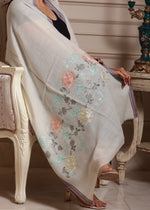 100% Pure Wool Side Kani Floral Pattern Embroidery stole