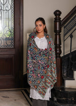 100% Wool Kalamkari Print Tie-Dye Nalki Embroidery Stole