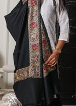 100% Pure Wool Kashmiri Paisley And Chinar Nalki Embroidery Stole