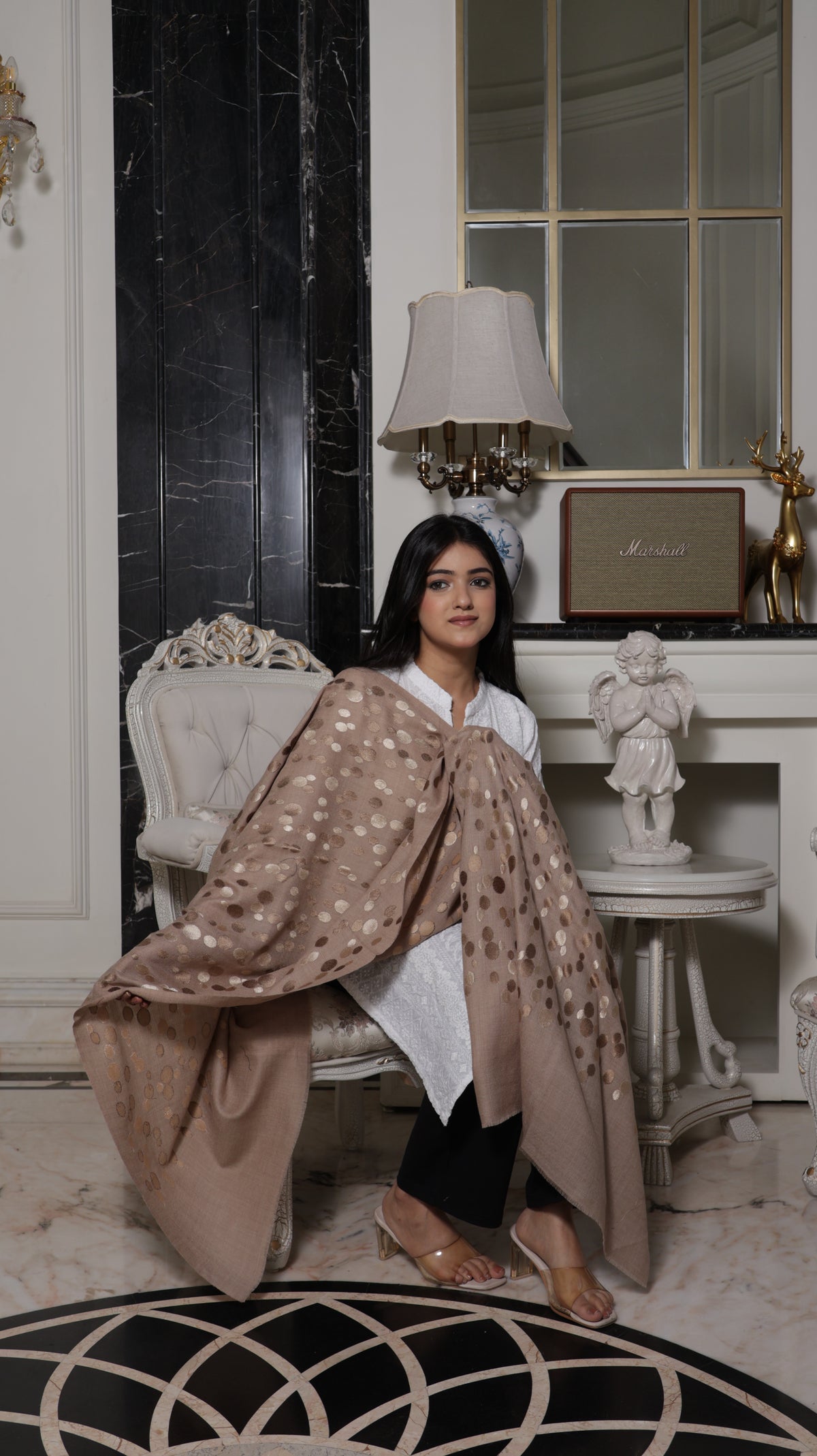 Pure Fine Wool Polka Dots Embroidery Stole