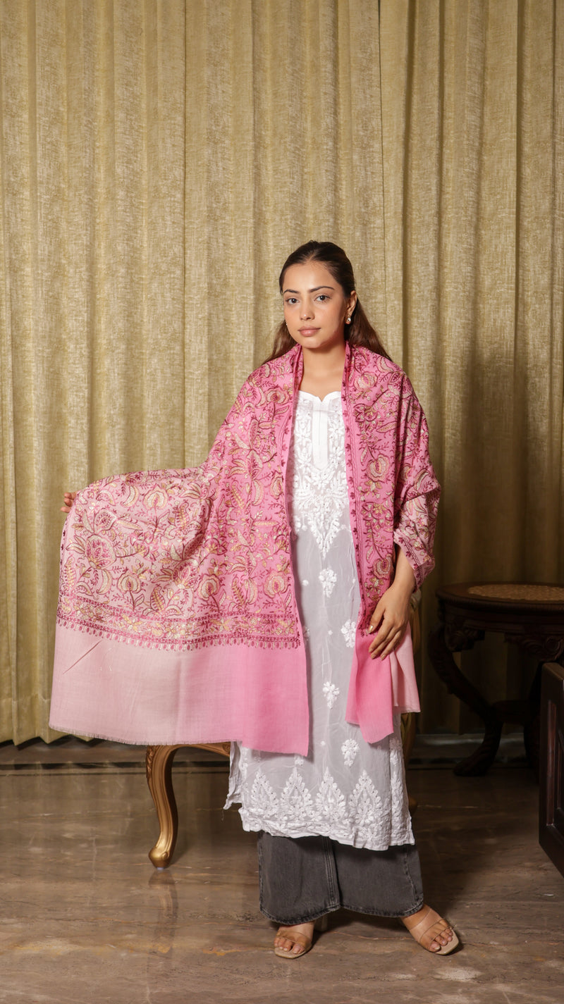 100% Pure Wool Tie-Dye Kashmiri Tilla Floral Stole