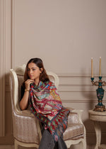 100% Wool Printed Kalamkari Embroidery stole - Kashmiri