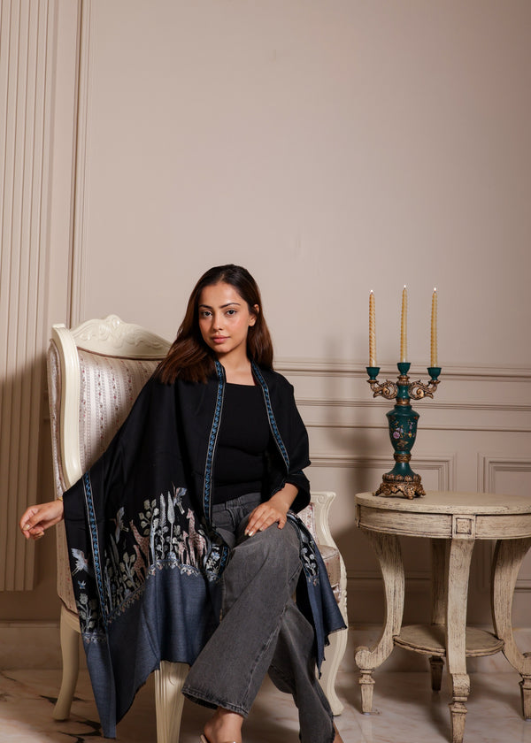 100% Pure Wool Dual Shade Nalki Embroidery Stole Soft And Warm