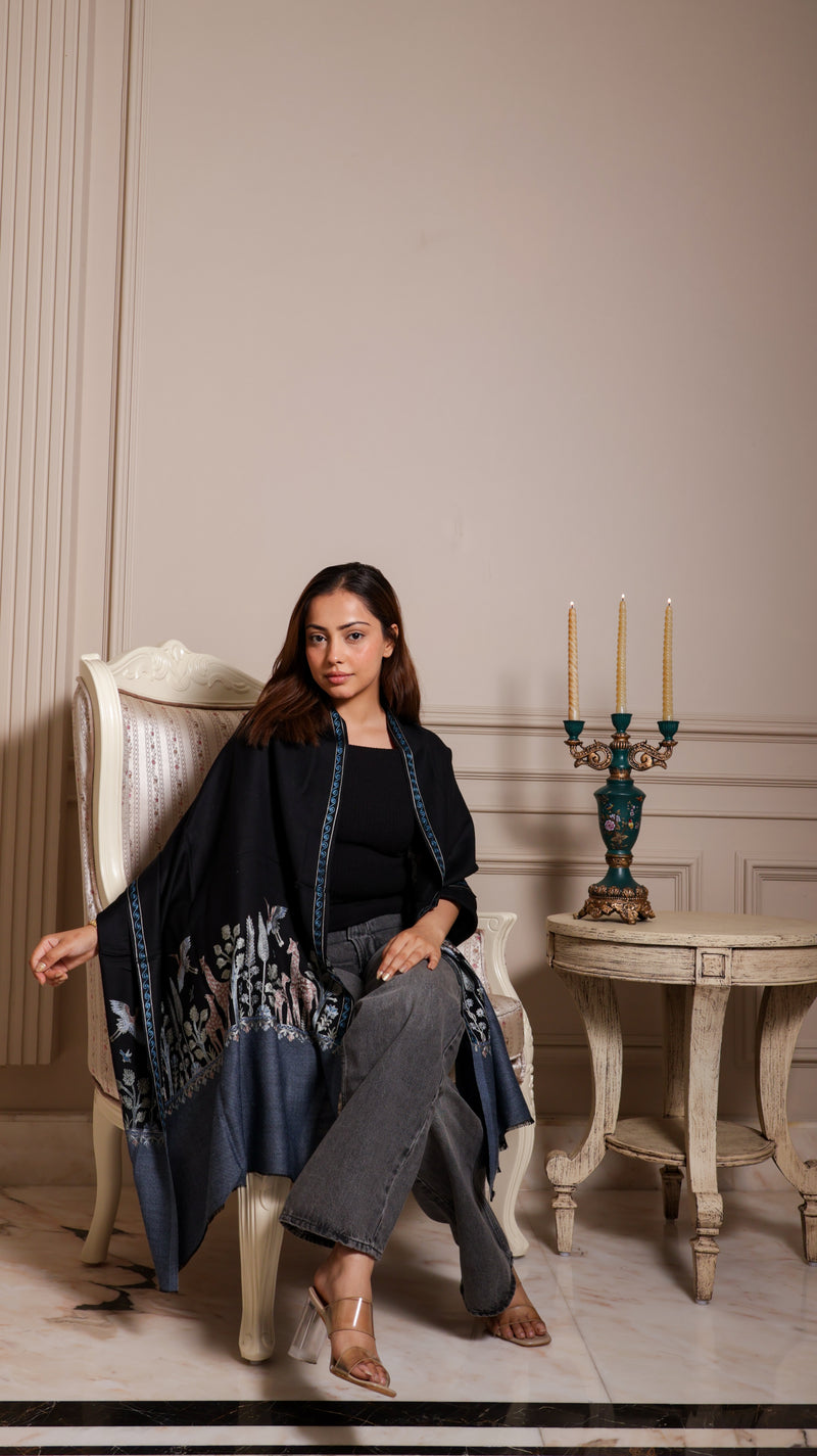 100% Pure Wool Dual Shade Nalki Embroidery Stole Soft And Warm
