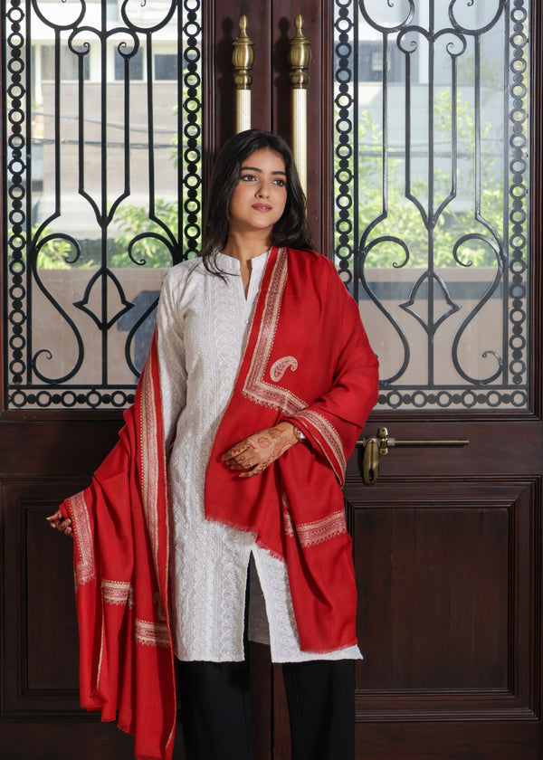 Pure Wool Zari Kashmiri Paisley Embroidery Shawl Light And Warm