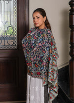 100% Wool Kalamkari Print Tie-Dye Nalki Embroidery Stole