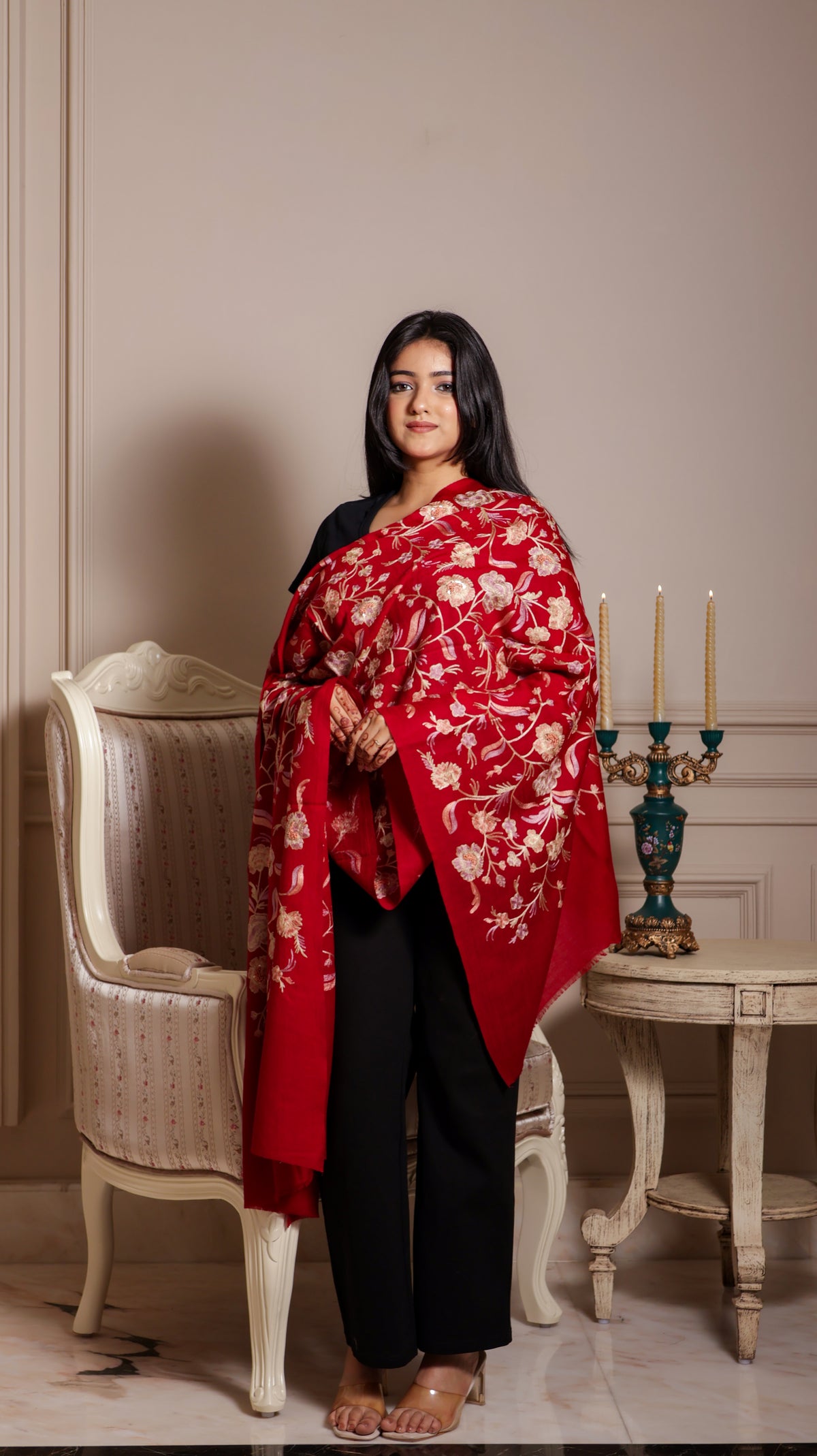 100% Pure Wool Handwork Nalki Embroidery Stole Warm And Soft
